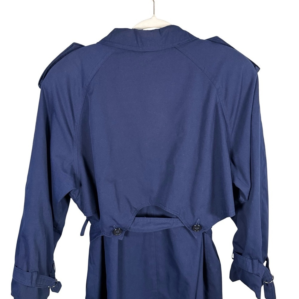 Image Navy Belted Trench Coat Size L or XL Classic Minimalist Outerwear - Picture 11 of 15
